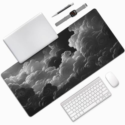 Extended Desk Mat, Dark Storm Cloud Design, Soft Cloth Surface with Non-Slip Rubber Base, 35.4 x 15.7 Inches, for Gaming and Office Use - color: Clouds