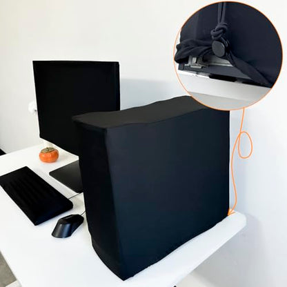 3-Piece Computer Dust Cover Set - Waterproof & Dustproof with Elastic Fabric, Pure Black Minimalist Design, Includes mainframe Case, Keyboard & 19-27 Inch Monitor Covers , Universal Fit