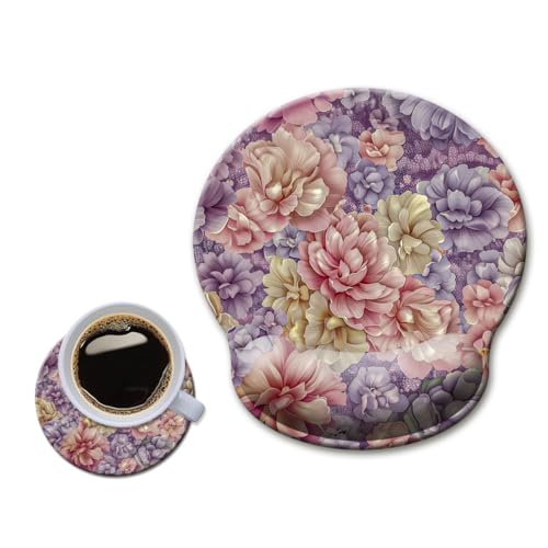 HOPONY Mouse Pad with Wrist Rest,Ergonomic Mouse Pads Wrist Support for Desk,Large Mousepad for Wireless Mouse Gaming Laptop Work Home Desk Accessories Office Supplies Decor,9 x 10 in,Purple Floral - color: 2 Purple Floral