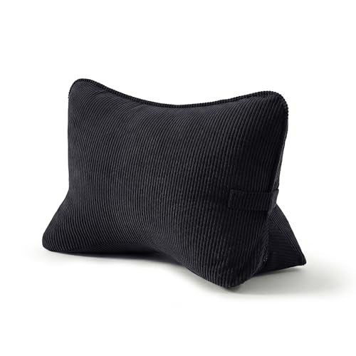 Pat. Pend. Corduroy Lumbar Support Pillow for Sitting, Triangle Cushion for Sofa, Couch or Bed, Reading Pillow for Gaming, Watching TV & Relaxing, Lamp Black - color: Lamp Black