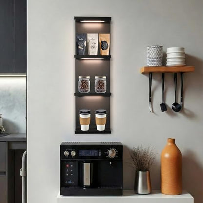 4 Tier LED Wall Shelf - Modern Floating Shelves for Makeup Vanity, Bedroom, Living Room | Easy Install Cosmetic & Display Lack Shelf, Black - color: 4l-black