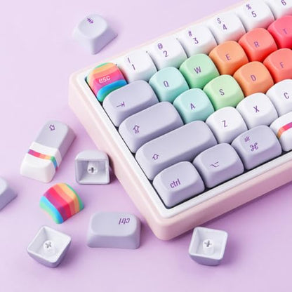 Tsungup MOA Profile Keycaps,131 Keys Gray Rainbow Candy Custom Keycaps,PBT Cute Dye Sub Key Caps Keyboard Keycap Set for MX Switches Mechanical - color: Gray Rainbow Candy