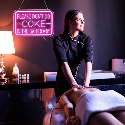 Please Don’t Do Coke in the Bathroom Neon Sign Wall Decor LED Bedroom Dorm Office Wall LED Neon Light Brightness,Light Up Sign for Party Decor，Funny Bathroom Signs，Gifts for Teenage Boys Girls - style: Please Don’t Do Coke in the Bathroom