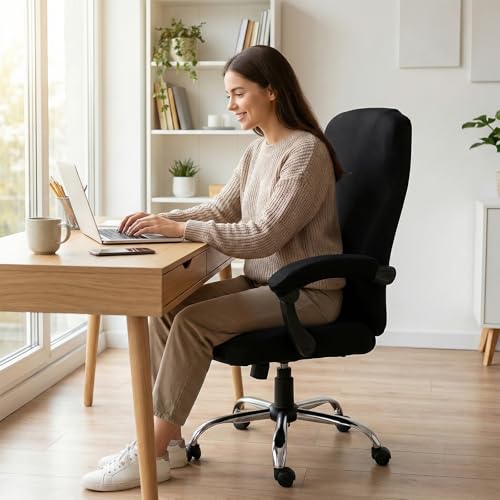 WOMACO Office Chair Covers, Stretch Computer Chair Cover with Armrest Covers, Universal Boss Chair Covers Modern Simplism Style High Back Chair Slipcover (Black, Large) - color: 1-black
