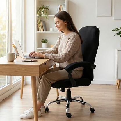 WOMACO Office Chair Covers, Stretch Computer Chair Cover with Armrest Covers, Universal Boss Chair Covers Modern Simplism Style High Back Chair Slipcover (Black, Large) - color: 1-black