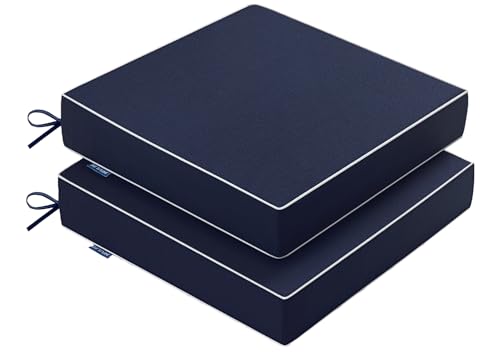 MIULEE Navy Outdoor Chair Cushions Set of 2, 22x22x3 Inch Waterproof Patio Seat Cushions for Outdoor Furniture Couch Sofa, 3 Year Color Fastness High Density Foam with Adjustable Ties - color: Navy, size: 22 x 22 x 3 Inch