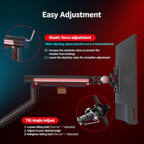 Monitor Arm Stand, 24 to 43 Inch Single Monitor Mount, C Clamp Only, Mechanical Spring Desk Mount, Holds 6.6-26.4 lbs, Fit 75x75/100x100 VESA,(Black) - color: black