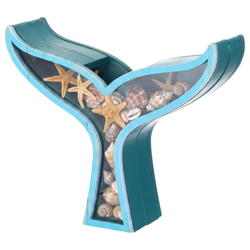 CroBlissful Green Dolphin's Tail Seashell Holder Seashell Display Box Wooden Small Starfish Shell Display Case with Acrylic Clear Window Shark Tooth Collection Box for Shells Sea Rock Home Decor - color: Green, style: Dolphin Tail