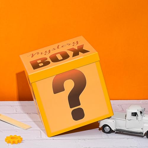 RUSPEPA Mystery Gift Box with Lid, Fun Orange Question Mark Design, Medium Collapsible Gift Box with Tissue for Kids & Adults, Birthday, Party Games, Mystery Surprise Packaging, 9x9x9 Inches, 1 Pcs