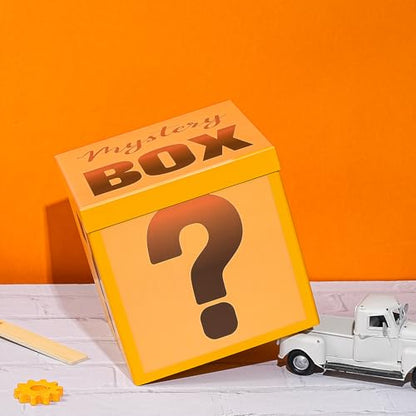 RUSPEPA Mystery Gift Box with Lid, Fun Orange Question Mark Design, Medium Collapsible Gift Box with Tissue for Kids & Adults, Birthday, Party Games, Mystery Surprise Packaging, 9x9x9 Inches, 1 Pcs