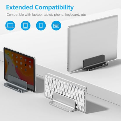 OMOTON Vertical Laptop Stand Holder, Desktop Aluminum Stand for MacBook with Adjustable Dock Size, Fits All MacBook, Surface, Chromebook and Gaming Laptops (Up to 17.3 inches),Black - color: Black