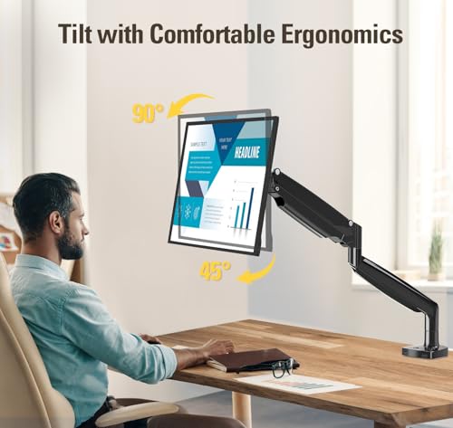 Single Monitor Mount Holds Screen up to 32", Height Adjustable Monitor Arm, Full Motion Computer Monitors Stand with Clamp/Grommet Base, VESA Mounts Fit 4.4-17.6lbs Computer, Black - size: Single Monitor Mount