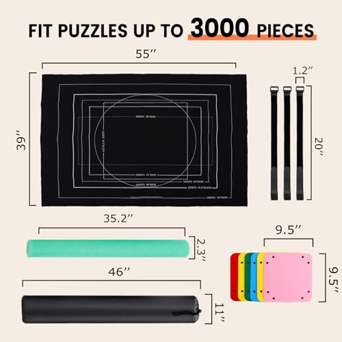 Jigsaw Puzzle Mat Roll Up - 3000 2000 1500 1000 Pieces Puzzel Matte, Black Felt Roll-Up Puzzles Felt Save Mats Trays for Sorting Board Clear Sheets and Frame Keeper for Adults - size: 500-3000 Pieces