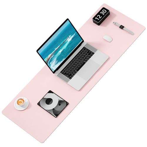 Hsurbtra Desk Pad, 48" x 17" PU Leather Desk Mat, XXXL Extended Mouse Pad, Waterproof Desktop Blotter Protector, Non-Slip Ultra Thin Large Laptop Keyboard Writing Mat for Office Home, Pink - color: Pink, size: 48" x 17"
