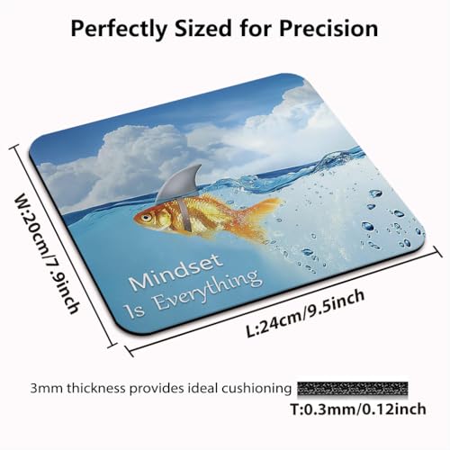Mindset is Everything Mouse Pad, Shark Goldfish Inspirational Art Desk Mat | Comical Humorous Design Motivational Quote, Anti-Slip Rubber Base, Silky Smooth Surface, Cute Office/Gaming Mousepad - color: Color_CNaa