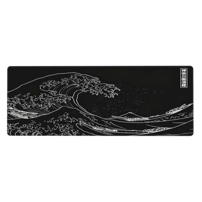 Japanese Gaming Mouse Pad Black Mouse Pad Kanagawa Large Mousepad Non-Slip Rubber Base Waterproof with Stitched Edges for Gaming Office Home, 31.5x11.8x0.12 Inch (Black Wave) - color: Kanagawa Wave, size: 31.5Lx11.8W inches