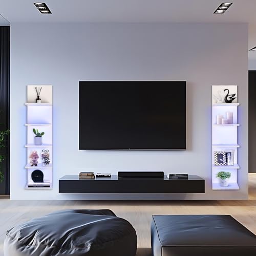 5 Tier Wall Shelf Unit, RGB Lack Shelf, Vanity Shelves with Light,White Shelves for Room,Office,Bathroom,Remote Control - color: 5 Tier Rgb White