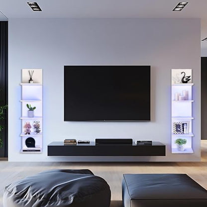 5 Tier Wall Shelf Unit, RGB Lack Shelf, Vanity Shelves with Light,White Shelves for Room,Office,Bathroom,Remote Control - color: 5 Tier Rgb White