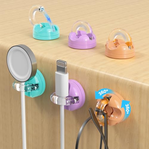 Rotatable Magnetic Cable Clips, Smooth Adjustable Cord Holder, Under Desk Cable Management, Adhesive Charging Wire Holder Keeper Organizer for Office Nightstand Wall (6-Pack Purple-Orange-Cyan) - color: 6-Pack Purple-Orange-Cyan