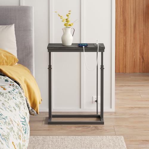 TUTOTAK End Table with Charging Station, Side Table, Tall Couch Table, Sofa Table, Living Room, Bedroom,Grey TB01BY084 - color: Grey, size: 1 Pack, style: With Plug