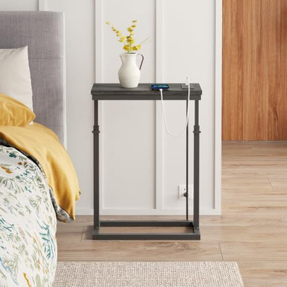TUTOTAK End Table with Charging Station, Side Table, Tall Couch Table, Sofa Table, Living Room, Bedroom,Grey TB01BY084 - color: Grey, size: 1 Pack, style: With Plug