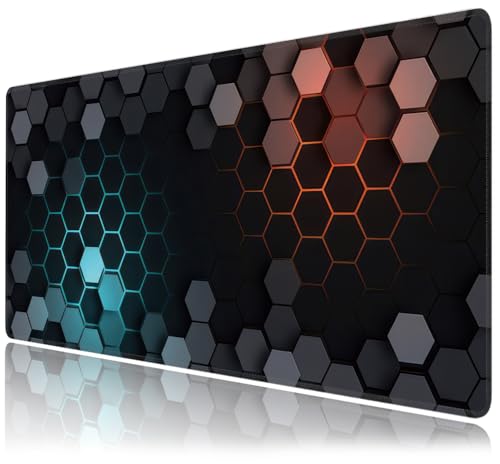 Hexagon Honeycomb Large Mouse Pad,Gaming Keyboard Desk Pad,Extended Mouse Mat Non-Slip Rubber Base with Stitched Edges for Office Game Home XXL 35.4"x15.7" - color: Honeycomb B, size: 35.4L x 15.7W inches
