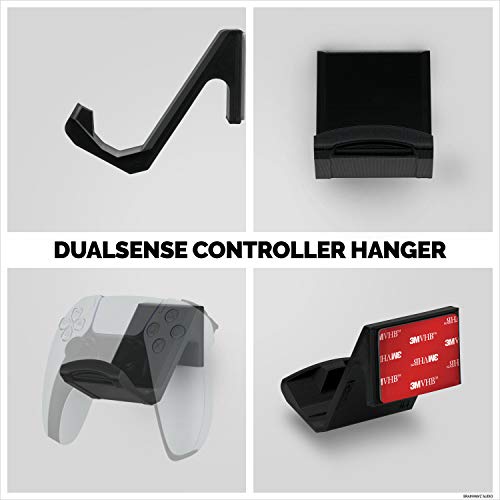 Game Controller Wall Mount (2 Pack) for PS5 DualSense Holder Hanger Stand bracket for Playstation PS5 Gamepad, No Screws, Strong VHB Adhesive (Black), by Brainwavz - color: Wall Mount - 2 pack
