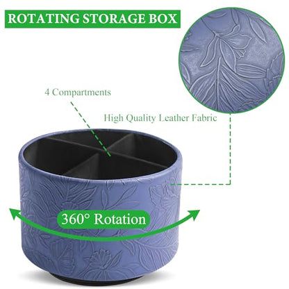 Round Leather Art Supply Organizer,Remote Control Holder,360 Degree Spinning,Multi-Functional Pencil Holder,4 Compartments Desktop Stationary Organizer(1-Carved Dark Blue) - color: 1-Carved Dark Blue