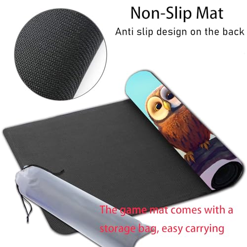 MTG Playmat, Smooth Surface Game Play Pad MTG TCG 24 x 14 inch with Storage Bag, Non-Slip Mouse Pad Card Fighting Game, Cute Owl - color: Cute Owl