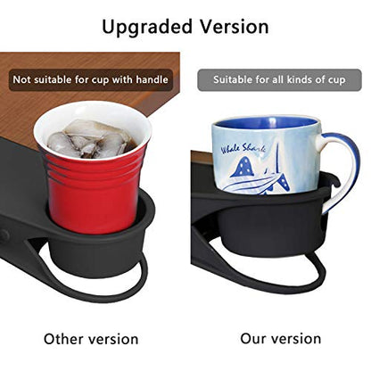 Dirza Upgraded Clip On Cup Holder for Office Chair Table Desk Side to Hold Coffee Mug Water Soda Tea Drinking Bottle Black - color: Black