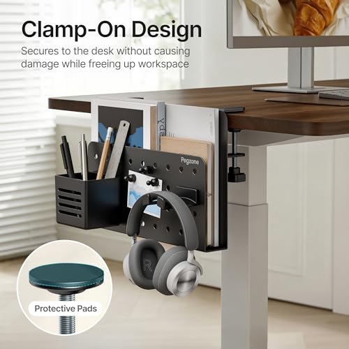 Under Desk Storage Organizer, Laptop Holder Stand with Pegboard Design, Holds 22lbs, Clamp on Desk Organizer, Fits 0.4"-2.2" Desktop Edge, Black - color: Black