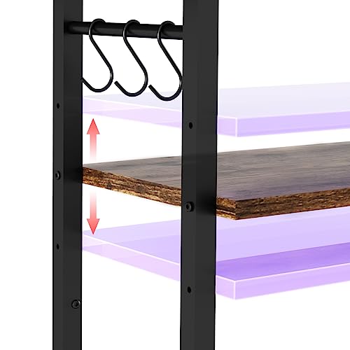 YMYNY Mobile Printer Stand, 3-Tier Printer Cart with Adjustable Storage Shelf and 6 S-Hooks, Tall Printer Table for Home Office, for Computer Tower Stand, Shredder, CPU Stand, Rustic Brown, UHPT002H - color: Rustic Brown-3 Tiers