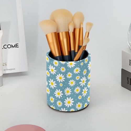 Daisy Flowers Pen Holder Pencil Organizer for Desk, 3.1” x 3.1” x 3.9” Pencil Cup Office Supplies, Large Capacity Cute Pen and Makeup Brush Holder for Home, School, Desktop - color: Daisy Flowers