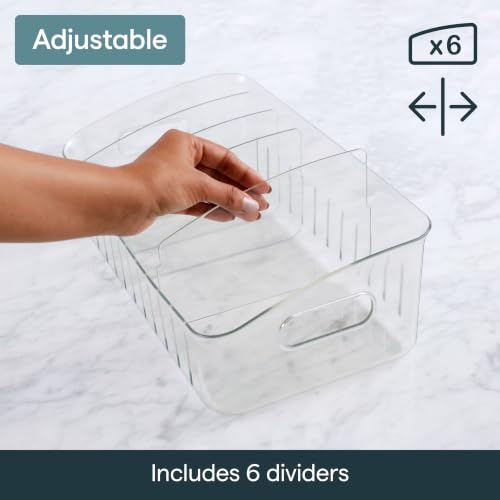 YouCopia FreezeUp Freezer Bin 15", BPA-Free Clear Fridge Organizer with Adjustable Dividers and Handles for Frozen Food and Leftovers - size: 15" Deep