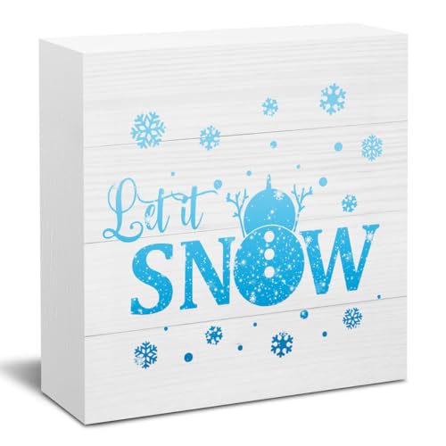 Let It Snow Sign Snowman Snowflake Decor Winter Blue Decorations for Home Holiday Sign Decorations for Home Office Desk Shelf Cubicle Decor Mini Gifts for Women 5 X 5 Inch - color: Let It Snow