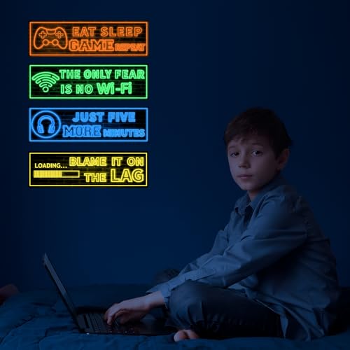 Eat Sleep Game Wall Decals Glow in The Dark, Gamer Controller Stickers Decor for Boy Bedroom, Joystick Video Gaming Kids Playroom Nursery Decoration - color: Luminescent-009wsxx-multi