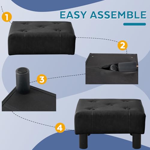 Small Foot Stool Ottoman, Faux Leather Footstool Ottoman Foot Rest for Couch, Rectangle Footstools and Ottomans Small for Living Room, Entryway and Bedroom (Black) - color: Black