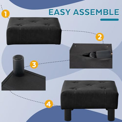 Small Foot Stool Ottoman, Faux Leather Footstool Ottoman Foot Rest for Couch, Rectangle Footstools and Ottomans Small for Living Room, Entryway and Bedroom (Black) - color: Black