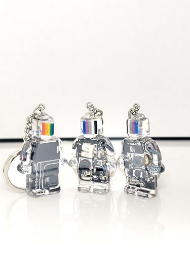 Upcycled Circuit Board Robot Keychain, Handmade Real PCB Resin Charm, Unique Cyberpunk Gift for IT - color: Black