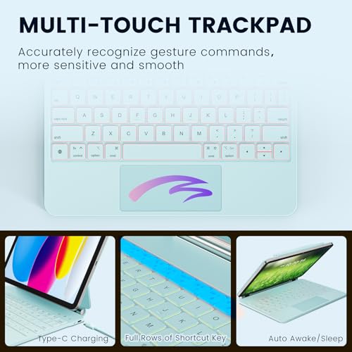 RAYMCRAFT for iPad 11th(A16, 2025)/10th Generation Case with Keyboard, Magic Keyboard 2022, Springy Backlit Keys, Stain-Resistant Surface, Multi-Touch Trackpad, Light Blue - color: Light Blue