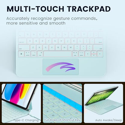 RAYMCRAFT for iPad 11th(A16, 2025)/10th Generation Case with Keyboard, Magic Keyboard 2022, Springy Backlit Keys, Stain-Resistant Surface, Multi-Touch Trackpad, Light Blue - color: Light Blue