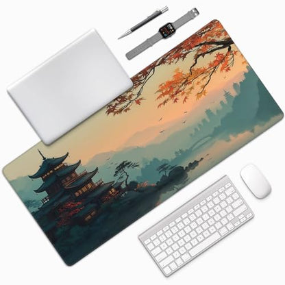 Large Japanese Ancient Building Landscape Design, Mouse Pad, XXL Extended Gaming Keyboard Mat,Waterproof Anti-Slip Rubber Base, Laptop Desk Protector 35.4 x 15.7 Inches - color: Chinese Style Ancient Building
