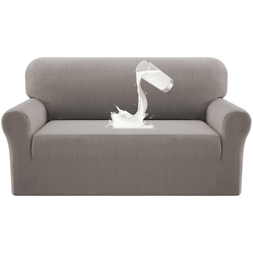 PrinceDeco Waterproof Couch Cover Slipcovers for Sofas,Stretch Loveseat Cover for 2 Seat Couch,Love Seat Sofa Covers Washable Furniture Protector for Kids, Pets (Loveseat Seat Width 38"-46" Taupe) - color: Taupe, size: 2 Seat (Seat Width 38"-46")