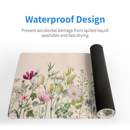 Flower Gaming Mouse Pad Large Mouse Pad for Keyboard and Mousepad Desk Mat with 3mm Non-Slip Base and Stitched Edge for Gaming and Office Computer Mat Protector Mat 27.6x11.8 Inch - color: Flower