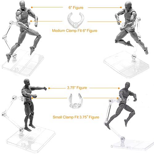 3 Pack Action Figure Stand for 3.75" and 6" Figures - Each Doll Model Support Stand includes 3 Clamps Sizes,Action Figure Display Holder Base Display Your Action Figures in Style