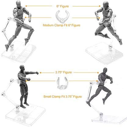 3 Pack Action Figure Stand for 3.75" and 6" Figures - Each Doll Model Support Stand includes 3 Clamps Sizes,Action Figure Display Holder Base Display Your Action Figures in Style