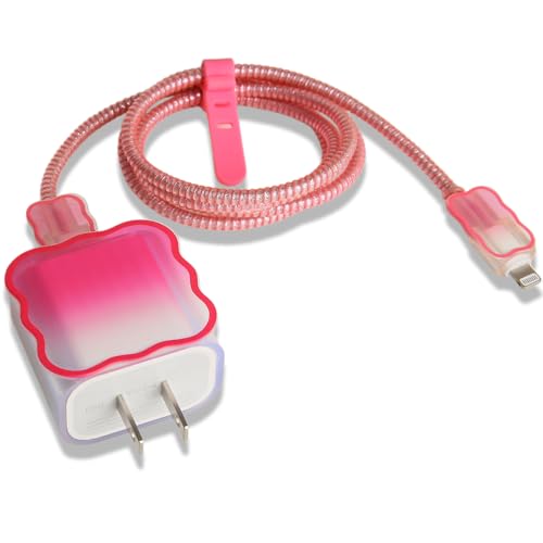 Compatible with iPhone 18W/20W USB-C Charger Cover Lovely Waves Design Clear Soft Chargers Protector Pretty Cable Saver for iPhone 11 12 13 14 15 16 17 Pro Max Fast Power Adapter, Rose - color: Rose Ordinary (5 in 1)
