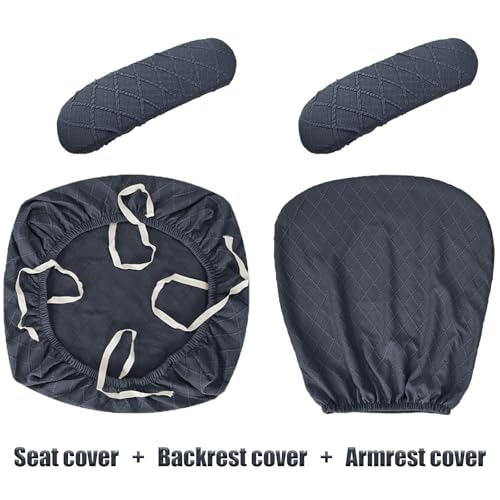 Stretch Jacquard Office Chair Cover with Armrest Covers, Removable Washable Desk Chair Cover, Anti-dust Seat Cushion Protectors -Seat + Backrest, Dark Grey - color: Dark Grey, size: Chair Seat + Backrest + Armrest Cover