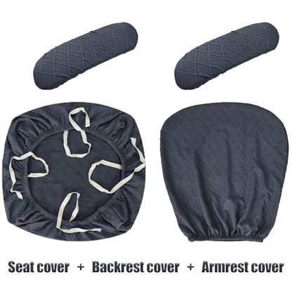 Stretch Jacquard Office Chair Cover with Armrest Covers, Removable Washable Desk Chair Cover, Anti-dust Seat Cushion Protectors -Seat + Backrest, Dark Grey - color: Dark Grey, size: Chair Seat + Backrest + Armrest Cover