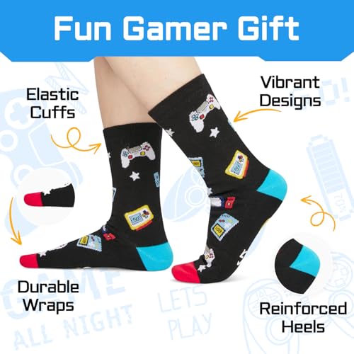 Gamer Gifts for Men - Gaming Stocking Stuffers for Teen Boys, Video Game Socks for Adults with Keychain